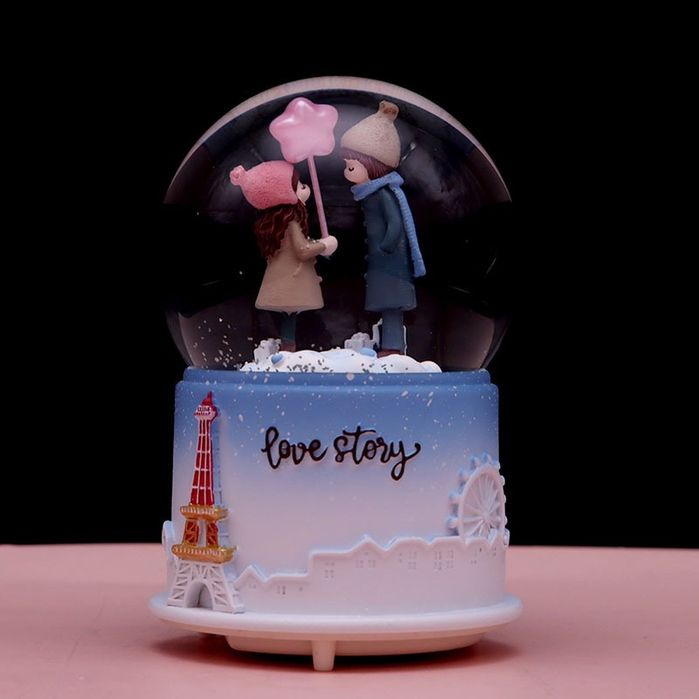 Couple Snow Crystal Globes Musical Lighted Decoration Valentine's Day & Birthday Gift