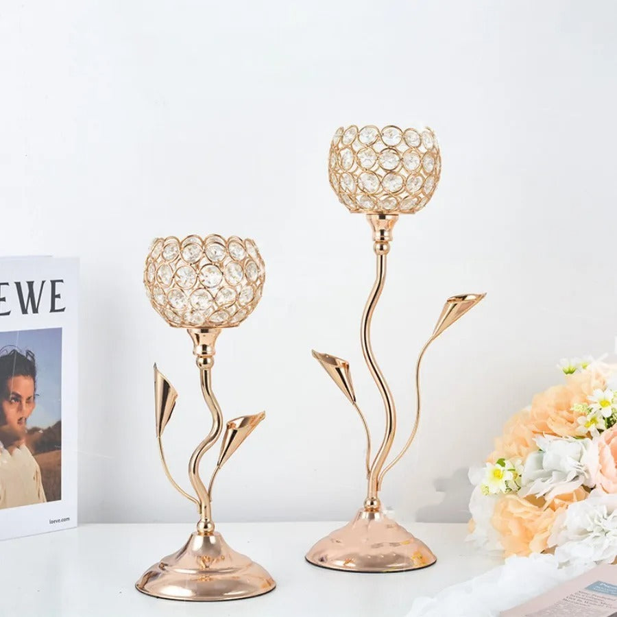 Wrought Iron Crystal Golden Candlestick Ornaments