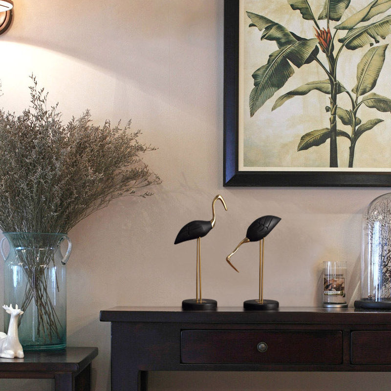 Brass With Solid Wood Crane Bird Ornaments