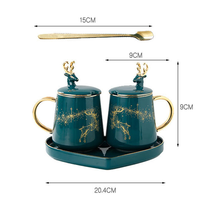 Large Capacity Couple Cup Creative Coffee Cup With Lid Spoon
