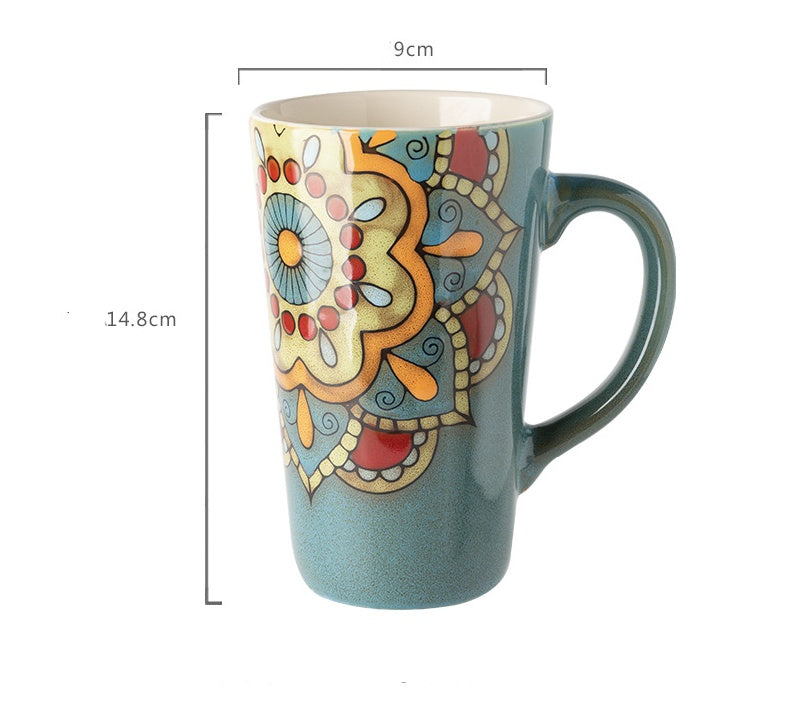 Mug Large Capacity Ceramic Spoon With Lid Retro Style Hand-painted Office Home Drinking Cup