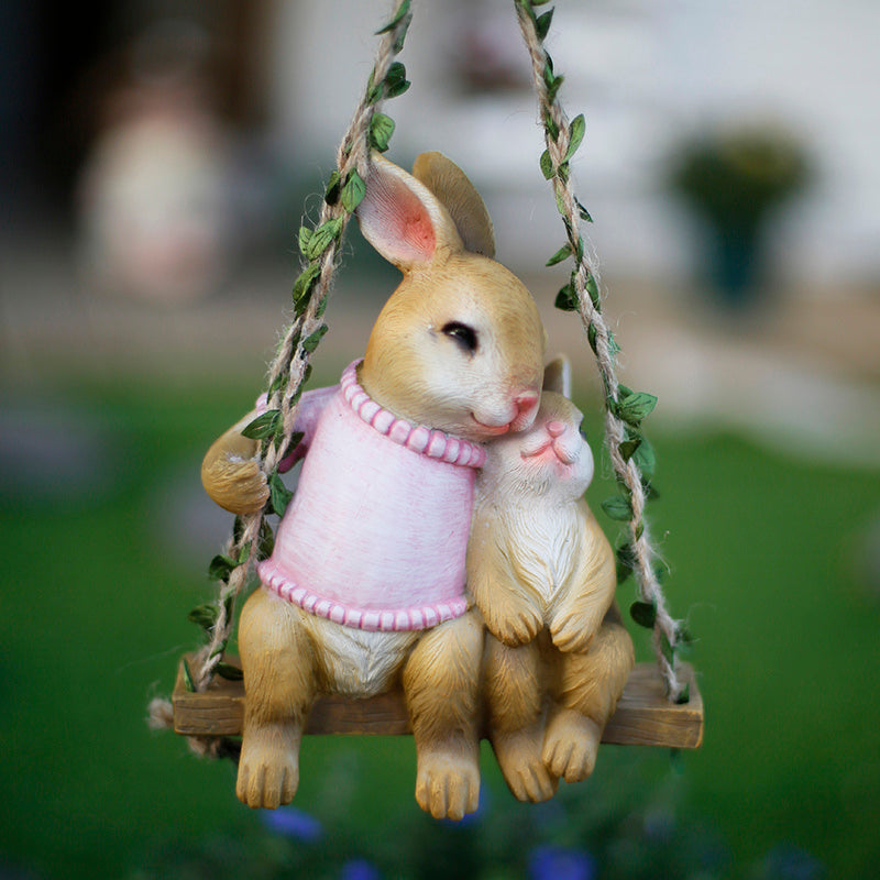 Creative Rabbit Bunny Sculpture Ornaments Wall Hanging Garden Decoration