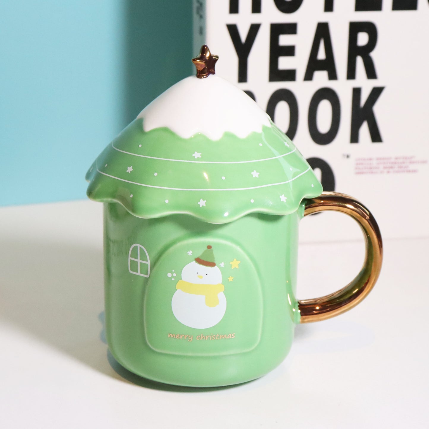 Creative Christmas Tree Mug Korean Cute Ceramic Christmas Gift Large Capacity Water Cup With Lid