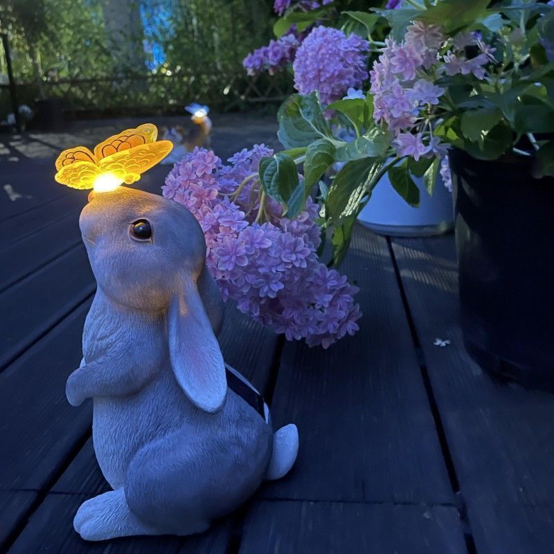 Solar Butterfly Lamp on Rabbit Ornament