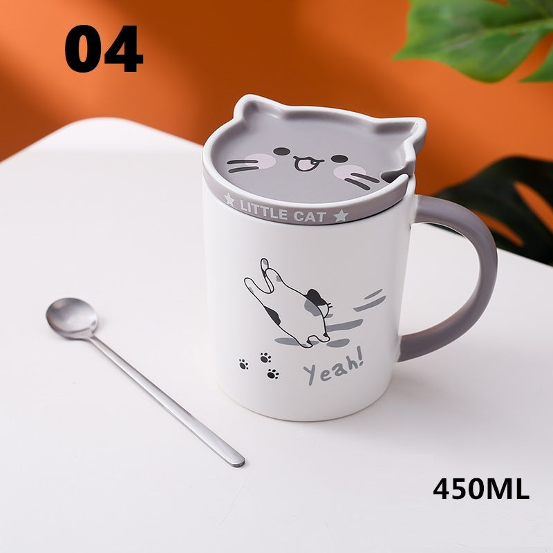 Creative Mug With Lid Spoon Cartoon Cat Ceramic Couple Cup