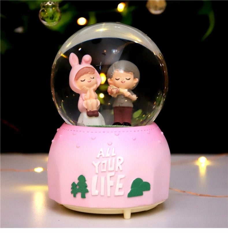 A Glow Light Crystal Snow Globe Ball Music Box Couples