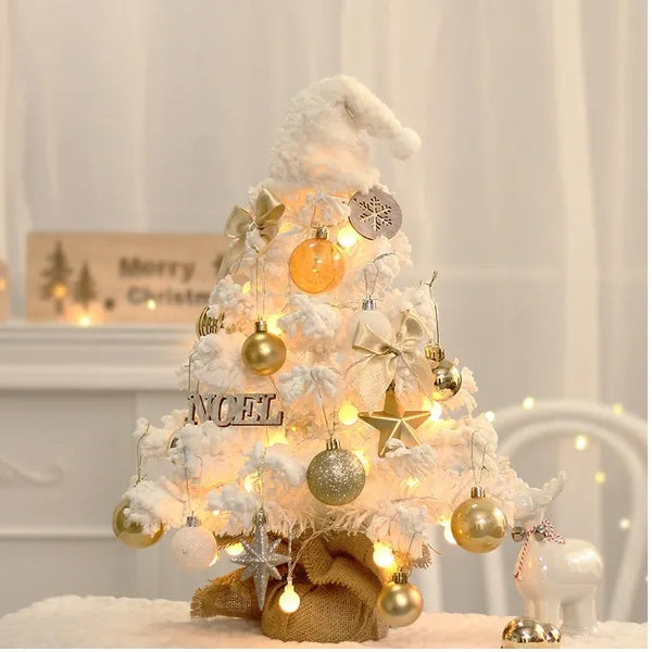 Tabletop Christmas Tree Small Mini Christmas Tree For Table Top Artificial Snow Flocked With Xmas Ornaments Gold Christmas Decorations For Home Office Apartment