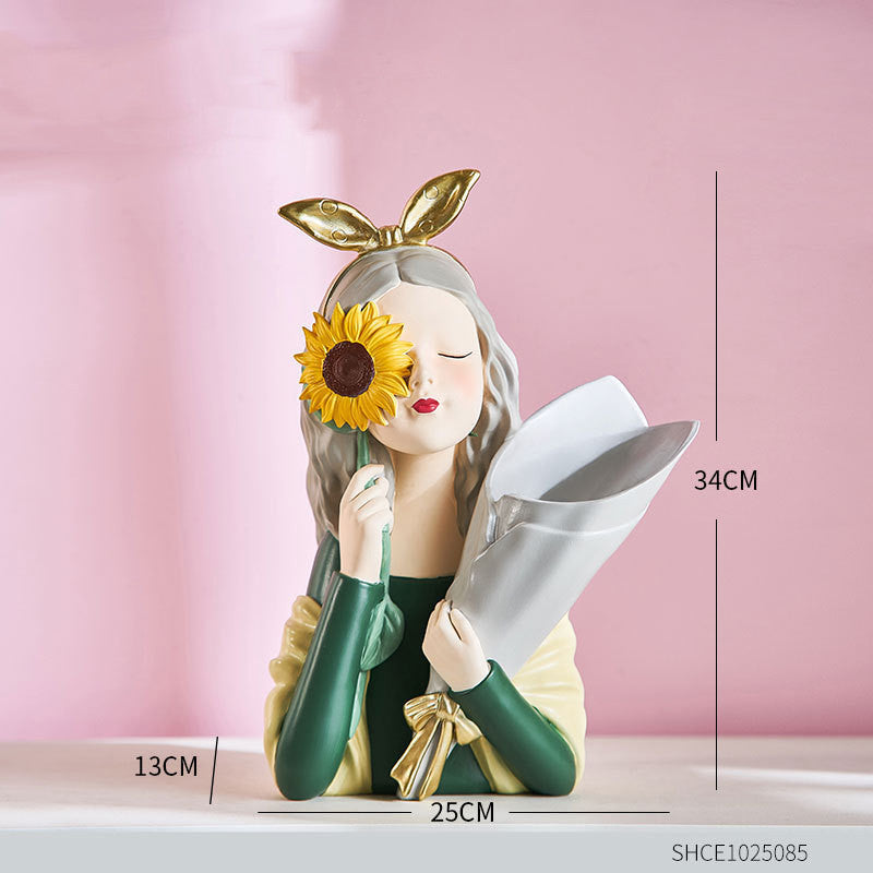 A Nordic Resin Girl Sculpture Abstract Art Room Decoration Home Living Room, Gifts