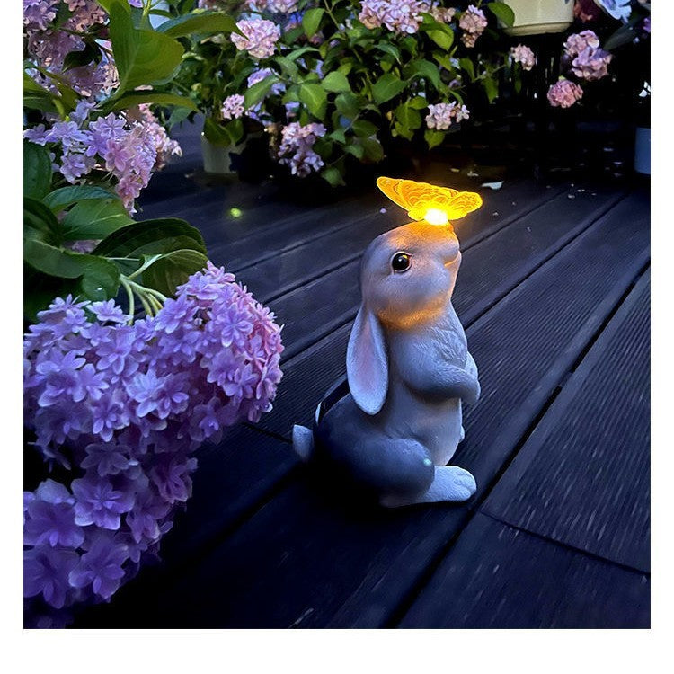 Solar Butterfly Lamp on Rabbit Ornament
