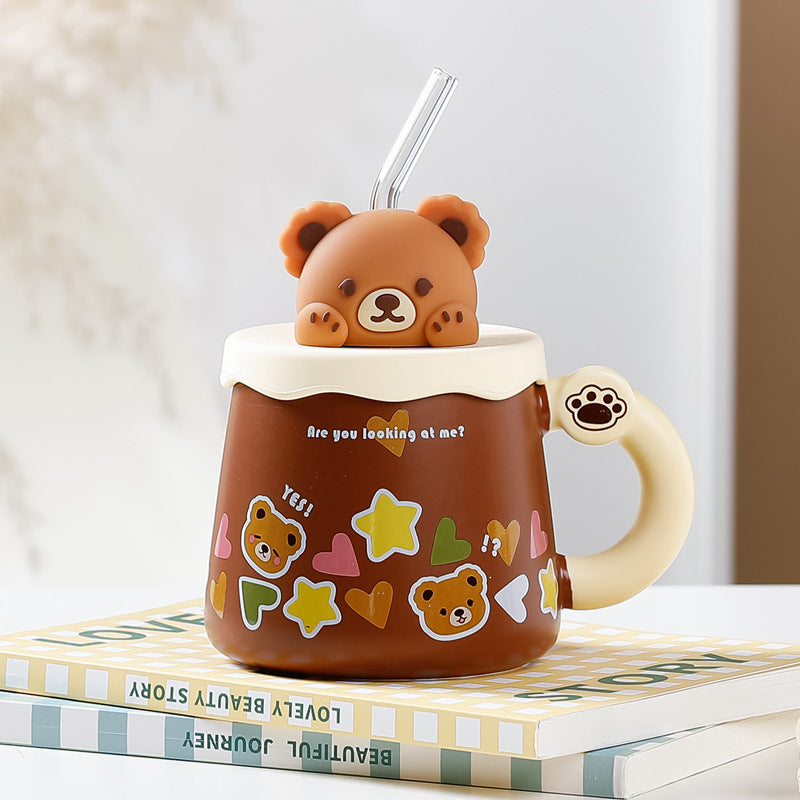 Bear Large Capacity Straw Mug With Lid