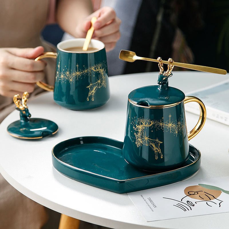 Large Capacity Couple Cup Creative Coffee Cup With Lid Spoon