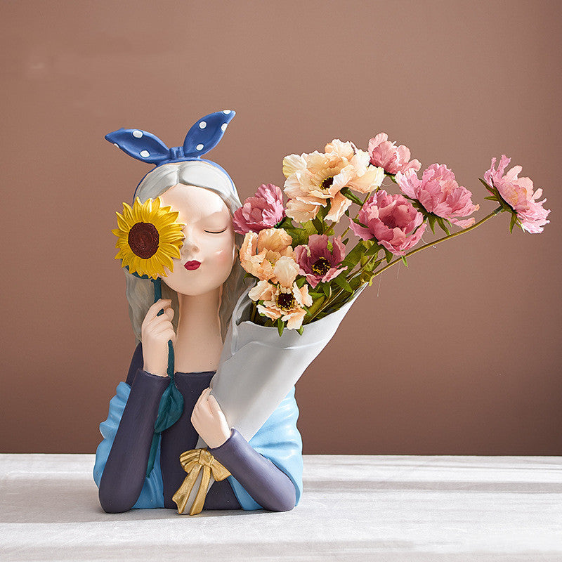 A Nordic Resin Girl Sculpture Abstract Art Room Decoration Home Living Room, Gifts