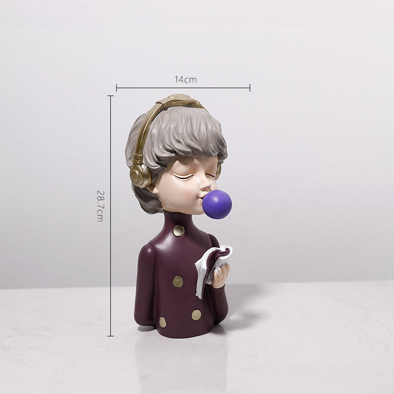 Adorable Cute Girl Wearing Headphones Resin Craft Ornament