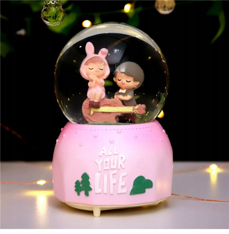 A Glow Light Crystal Snow Globe Ball Music Box Couples