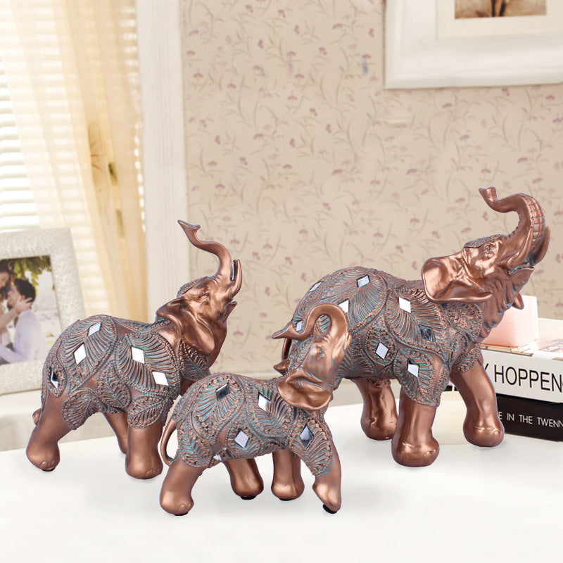 Craft Resin European Pattern Brown Family Carnival Elephant Resin Ornament