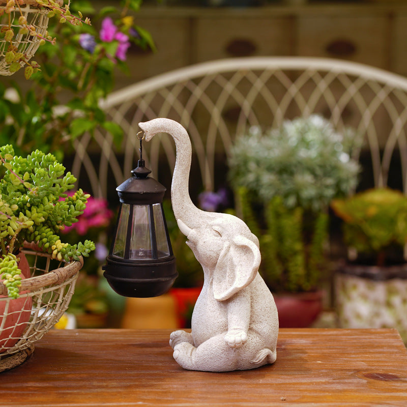 Resin Craft Solar Lamp Elephant Ornaments