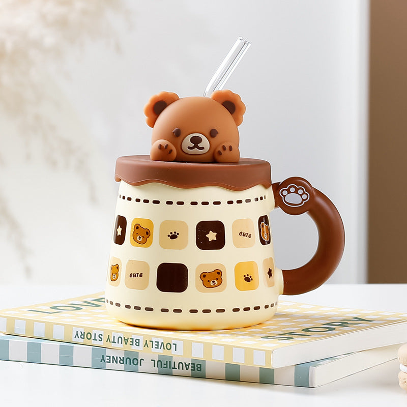 Bear Large Capacity Straw Mug With Lid