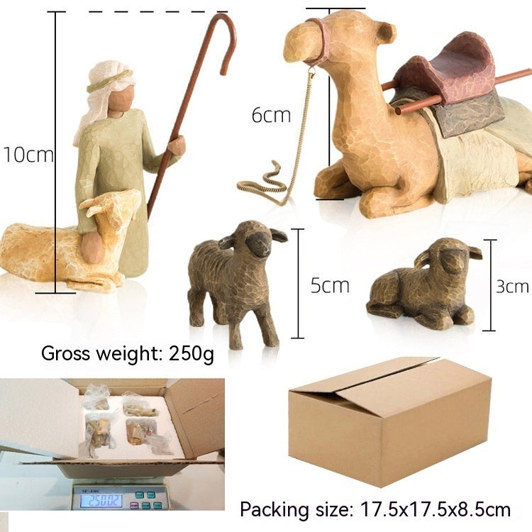 Shepherd and Stable Animals Resin Figurines Ornament