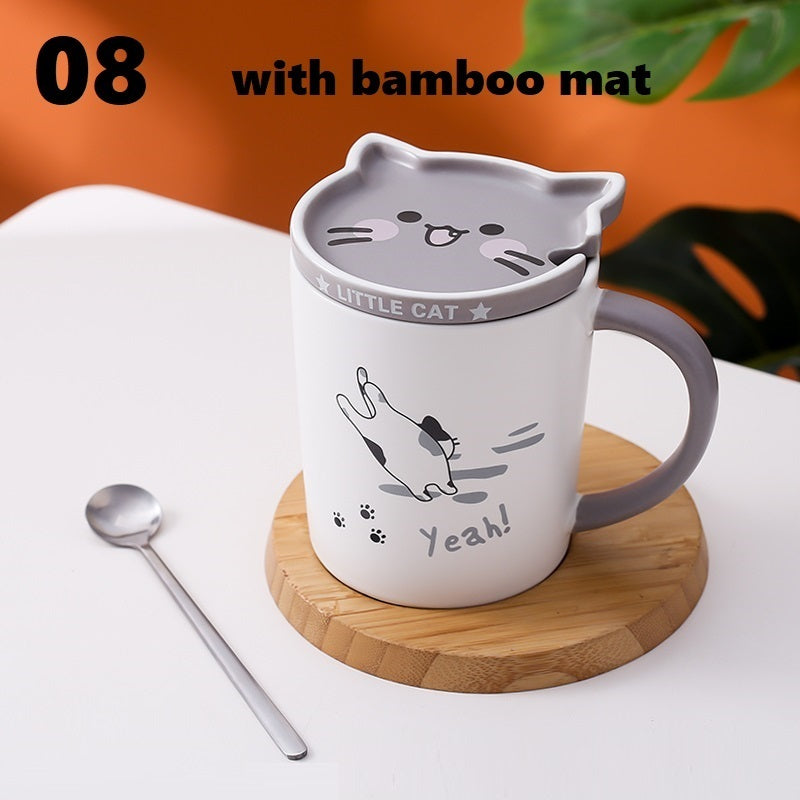 Creative Mug With Lid Spoon Cartoon Cat Ceramic Couple Cup