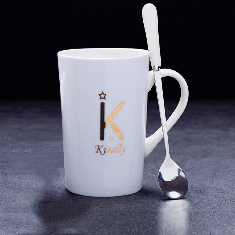 Couple Cup Ceramic Cup With Lid Spoon Mug Office Water Cup