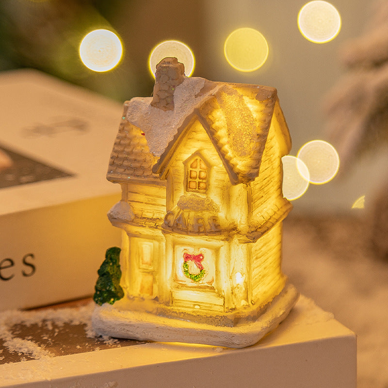 Décorations de Noël en résine Petite maison lumineuse à LED