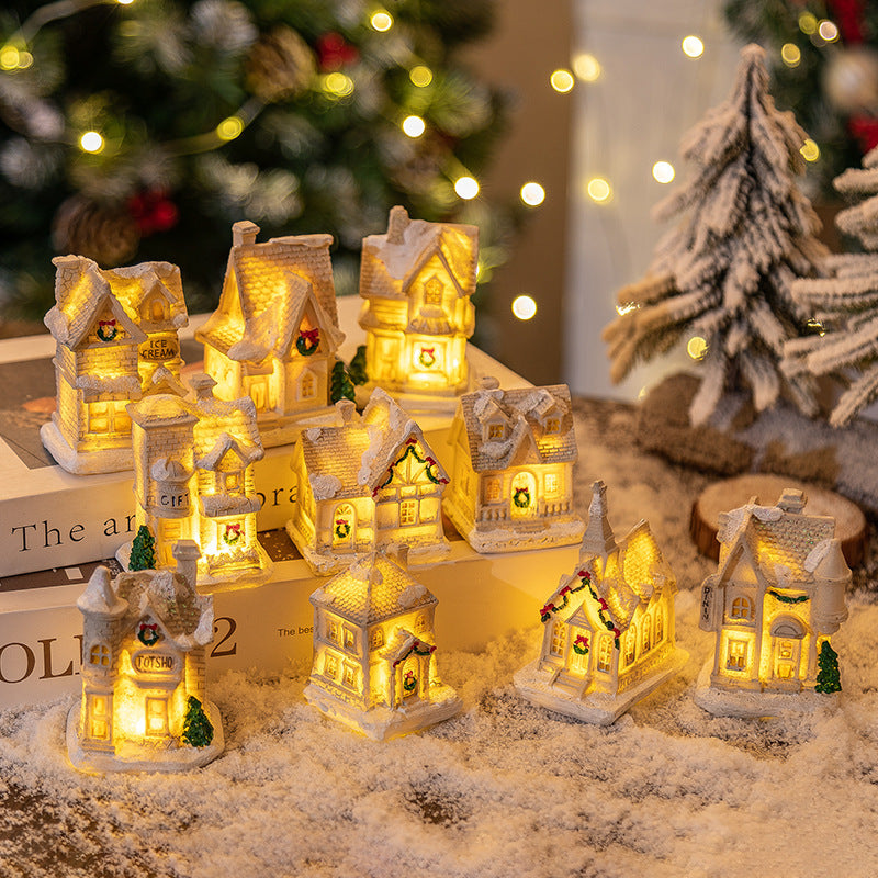 Décorations de Noël en résine Petite maison lumineuse à LED