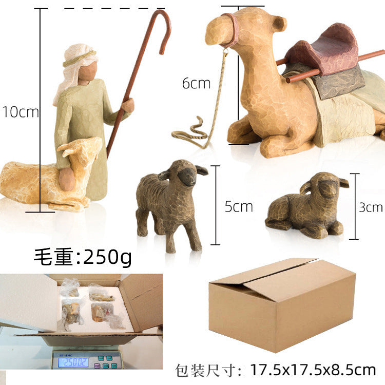 Shepherd and Stable Animals Resin Figurines Ornament