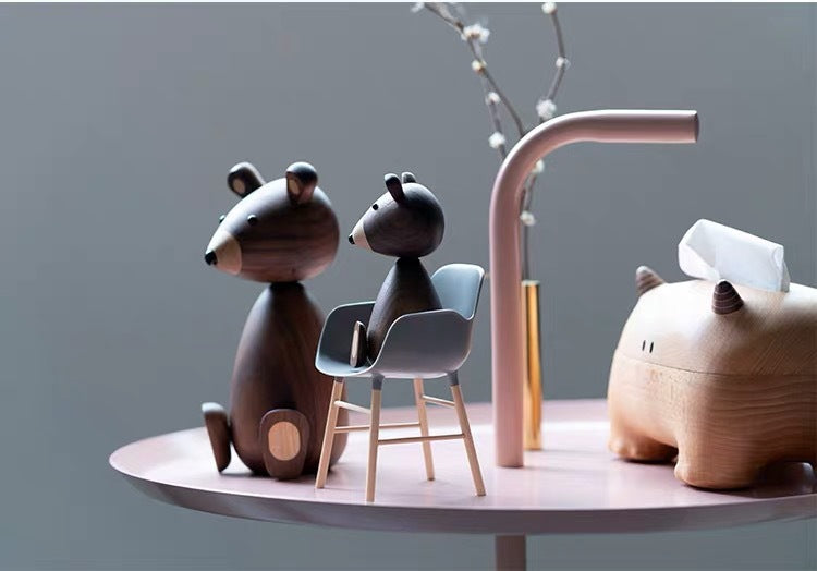 Wooden Cute Bear Figurines Ornaments