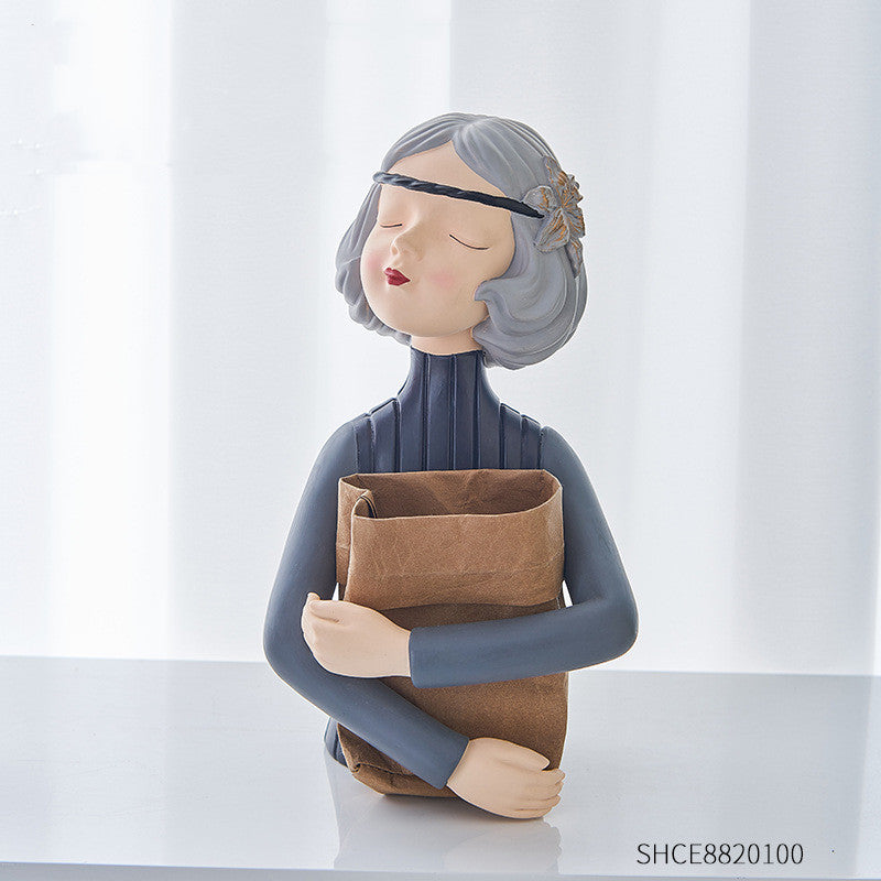 A Nordic Resin Girl Sculpture Abstract Art Room Decoration Home Living Room, Gifts