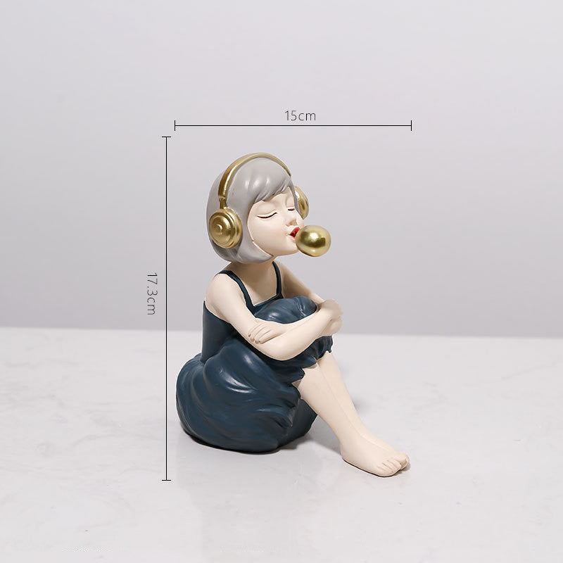 Adorable Cute Girl Wearing Headphones Resin Craft Ornament