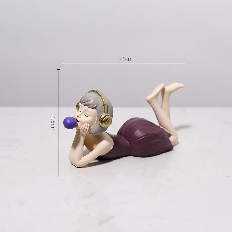 Adorable Cute Girl Wearing Headphones Resin Craft Ornament