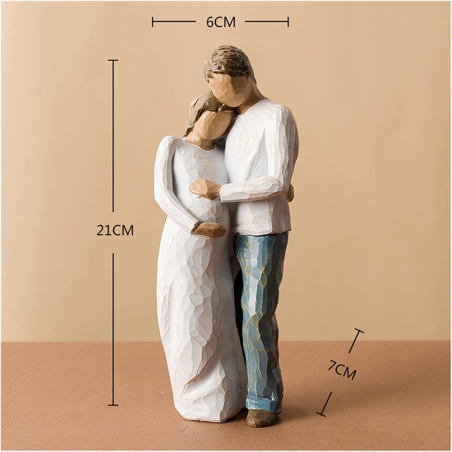 Romantic Couple Hug Man & Pregnant Woman Figures Statue