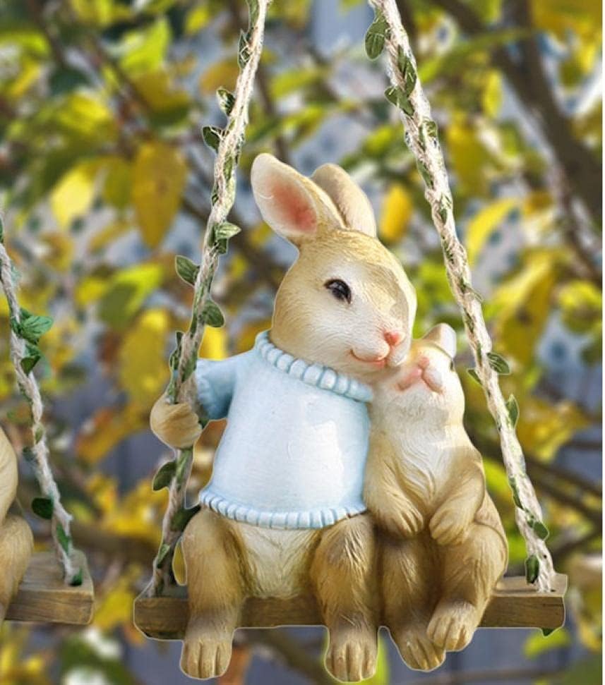 Creative Rabbit Bunny Sculpture Ornaments Wall Hanging Garden Decoration