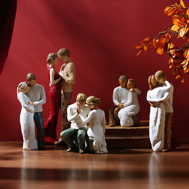 Romantic Couple Hug Man & Pregnant Woman Figures Statue