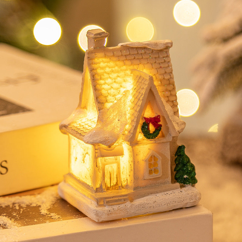 Décorations de Noël en résine Petite maison lumineuse à LED