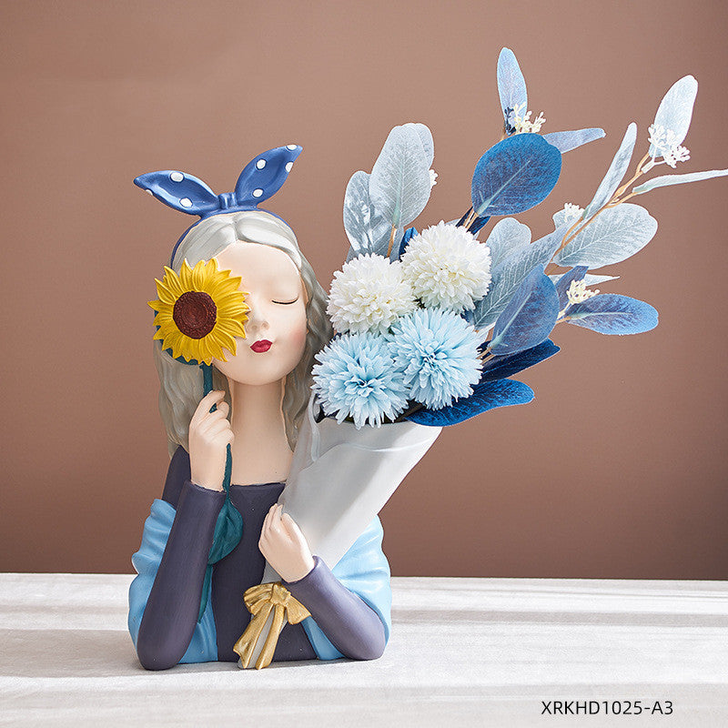 A Nordic Resin Girl Sculpture Abstract Art Room Decoration Home Living Room, Gifts