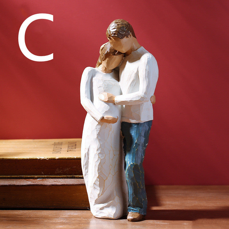 Romantic Couple Hug Man & Pregnant Woman Figures Statue