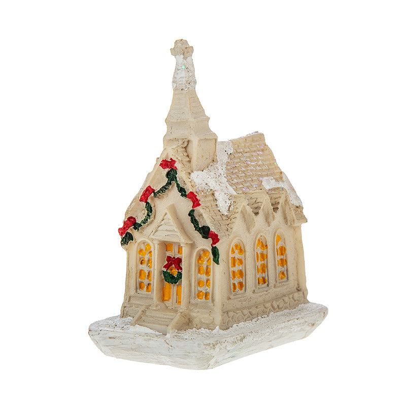 Décorations de Noël en résine Petite maison lumineuse à LED