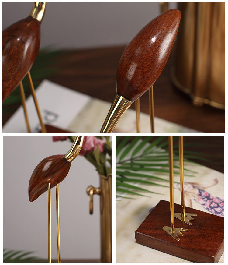 Brass With Solid Wood Crane Bird Ornaments