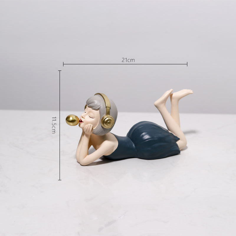 Adorable Cute Girl Wearing Headphones Resin Craft Ornament
