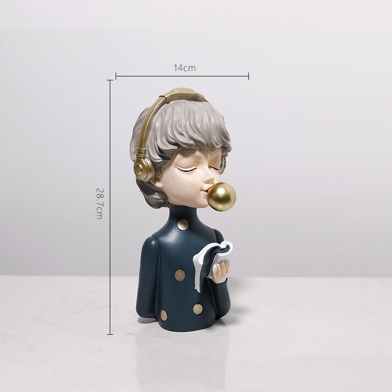 Adorable Cute Girl Wearing Headphones Resin Craft Ornament
