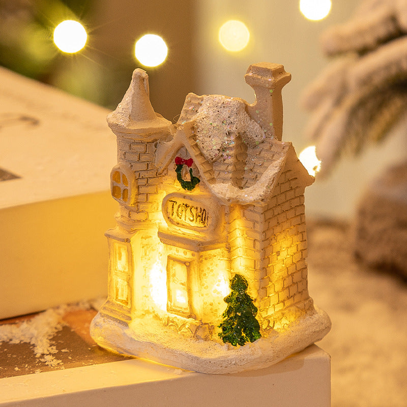 Décorations de Noël en résine Petite maison lumineuse à LED