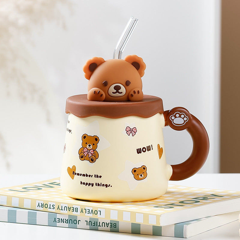 Bear Large Capacity Straw Mug With Lid