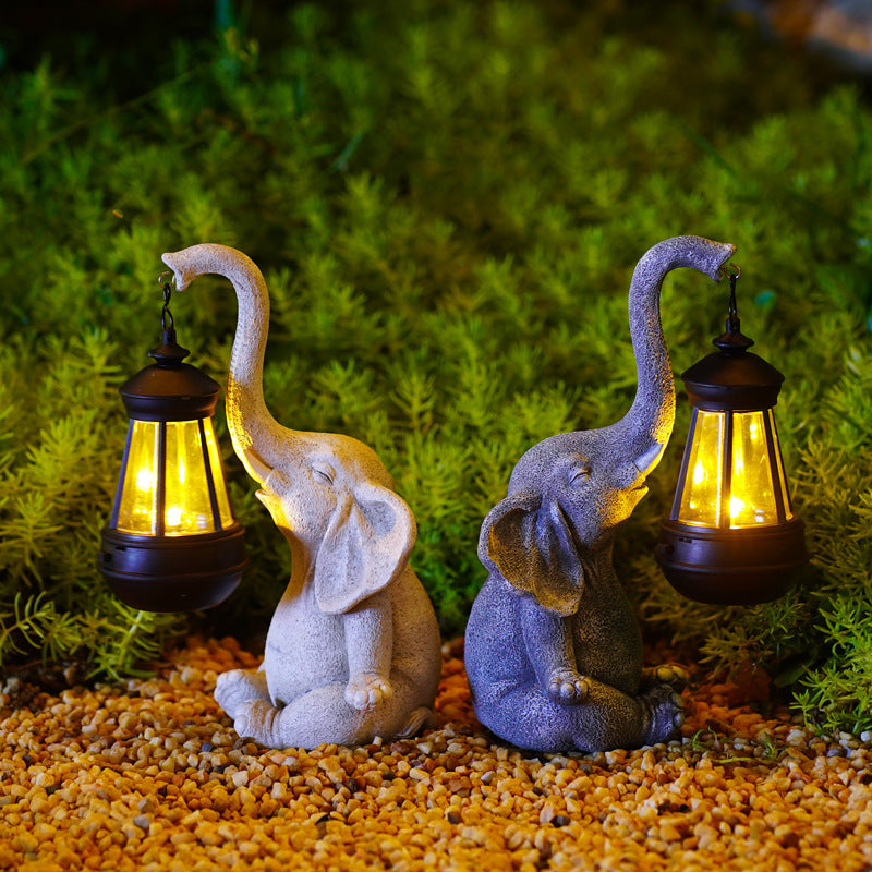 Resin Craft Solar Lamp Elephant Ornaments