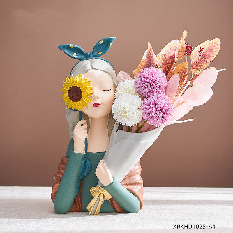 A Nordic Resin Girl Sculpture Abstract Art Room Decoration Home Living Room, Gifts