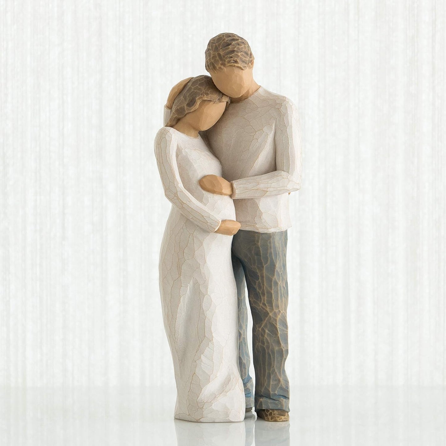 Romantic Couple Hug Man & Pregnant Woman Figures Statue