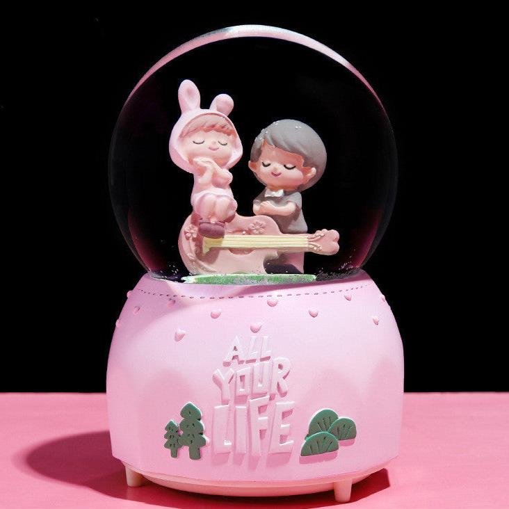 A Glow Light Crystal Snow Globe Ball Music Box Couples