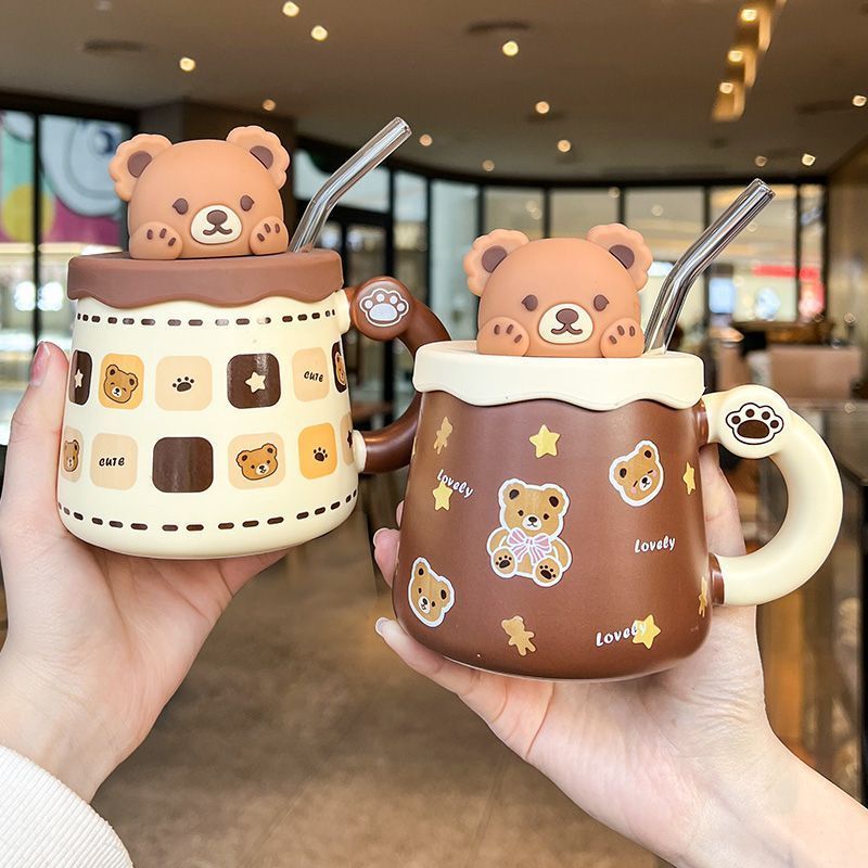 Bear Large Capacity Straw Mug With Lid