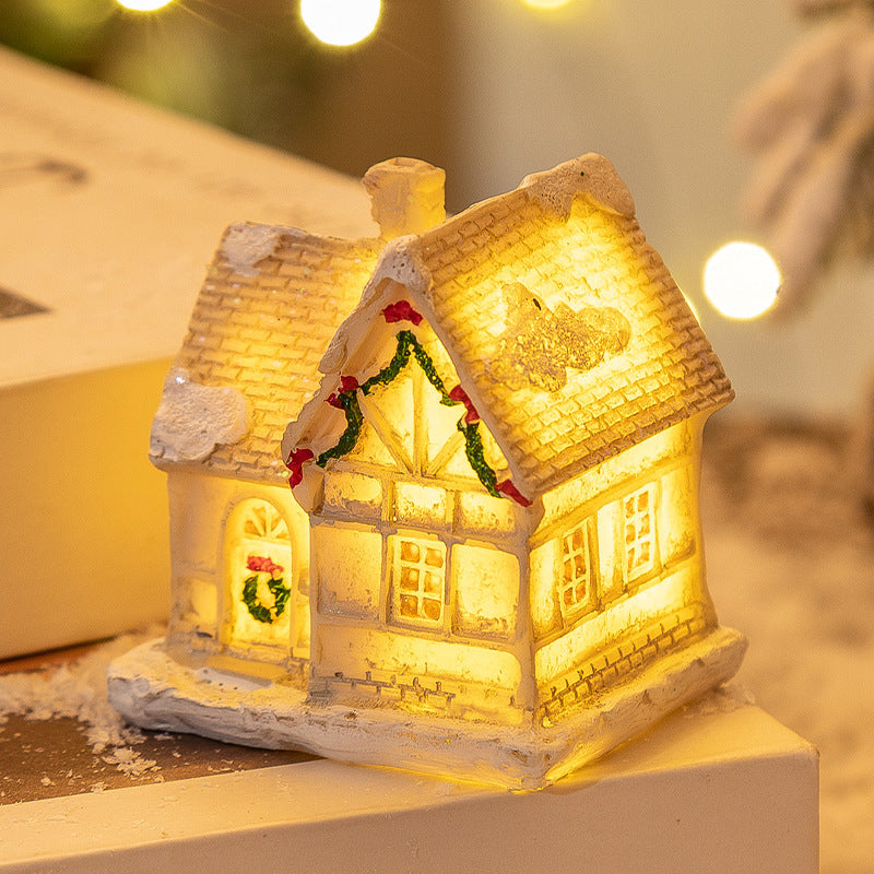 Décorations de Noël en résine Petite maison lumineuse à LED
