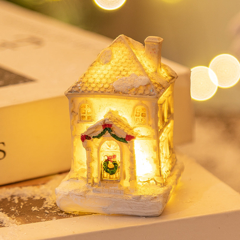 Décorations de Noël en résine Petite maison lumineuse à LED